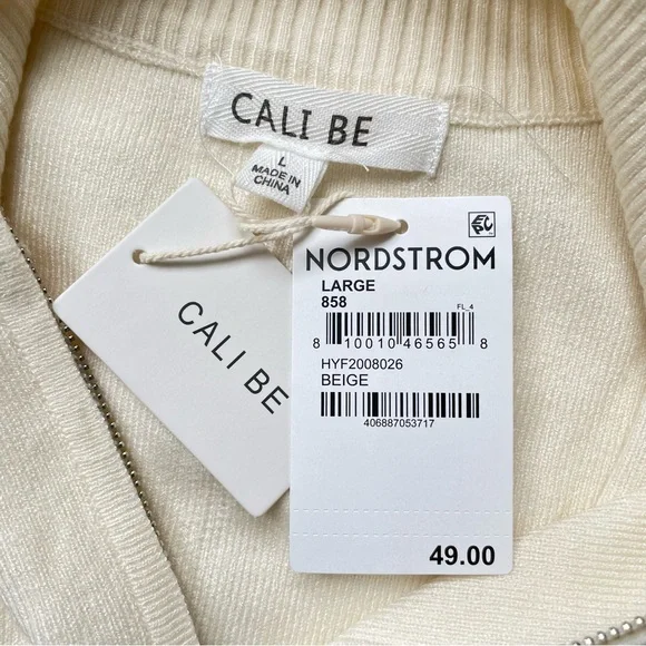 Nordstrom Cali Be Soft Quarter Zip Mock Neck Sweater Creamy Beige Large - Picture 8 of 10
